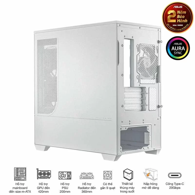 ASUS Prime AP202TG ARGB White M-ATX Tempered Glass Case 16 ASUS Prime AP202TG ARGB White M-ATX Tempered Glass Case - Ảnh 16