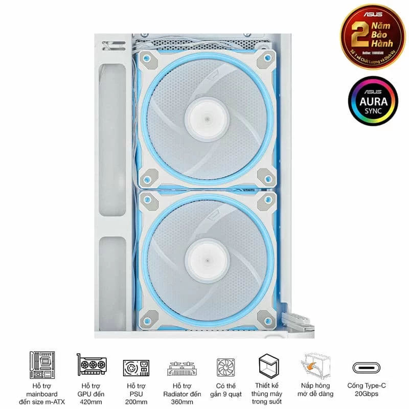 ASUS Prime AP202TG ARGB White M-ATX Tempered Glass Case 18 ASUS Prime AP202TG ARGB White M-ATX Tempered Glass Case - Ảnh 18