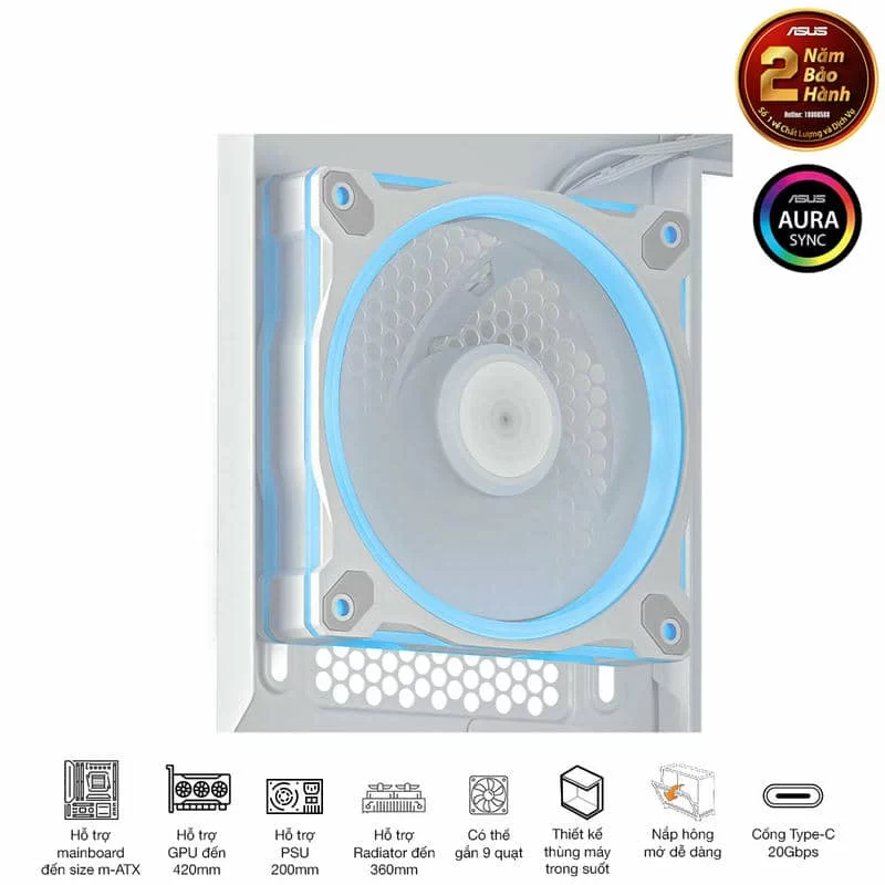 ASUS Prime AP202TG ARGB White M-ATX Tempered Glass Case 19 ASUS Prime AP202TG ARGB White M-ATX Tempered Glass Case - Ảnh 19