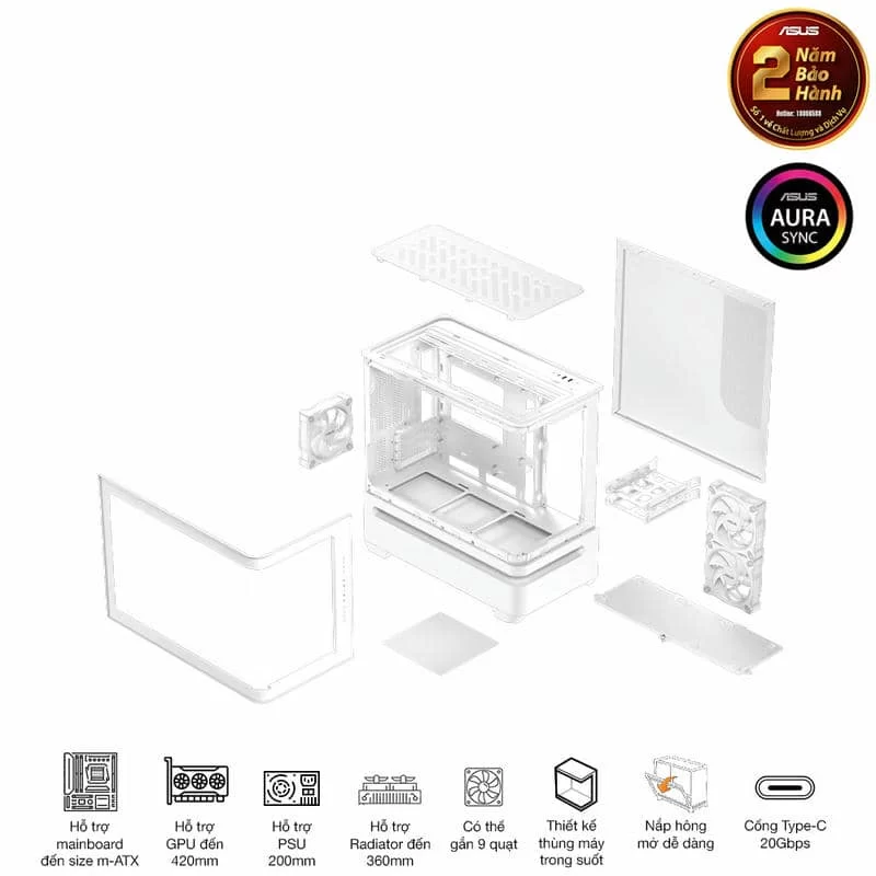 ASUS Prime AP202TG ARGB White M-ATX Tempered Glass Case 20 ASUS Prime AP202TG ARGB White M-ATX Tempered Glass Case - Ảnh 20
