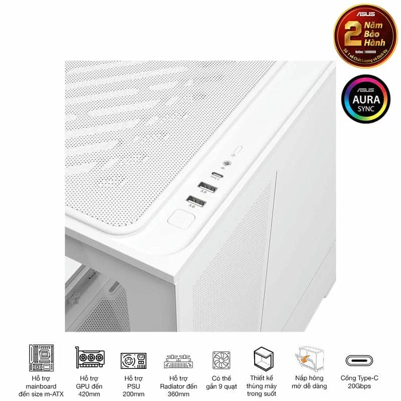 ASUS Prime AP202TG ARGB White M-ATX Tempered Glass Case 21 ASUS Prime AP202TG ARGB White M-ATX Tempered Glass Case - Ảnh 21