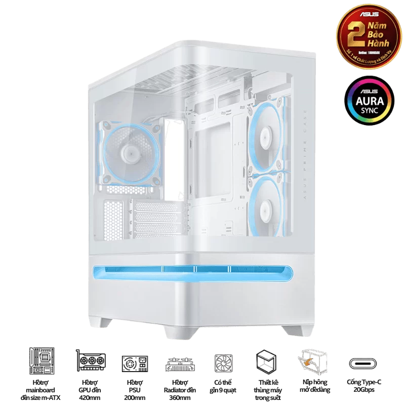 ASUS Prime AP202TG ARGB White M-ATX Tempered Glass Case 1 ASUS Prime AP202TG ARGB White M-ATX Tempered Glass Case