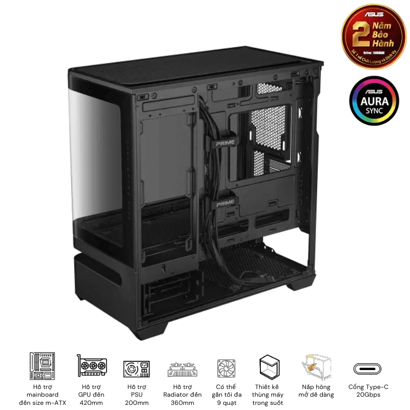 ASUS Prime AP202TG Black M-ATX Tempered Glass Case 10 ASUS Prime AP202TG Black M-ATX Tempered Glass Case - Ảnh 10