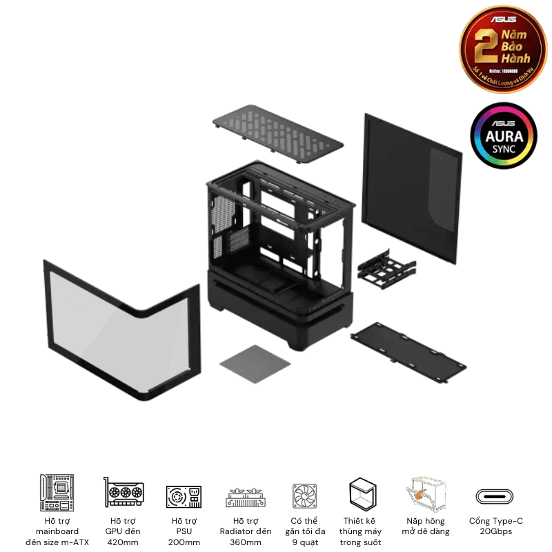 ASUS Prime AP202TG Black M-ATX Tempered Glass Case 14 ASUS Prime AP202TG Black M-ATX Tempered Glass Case - Ảnh 14