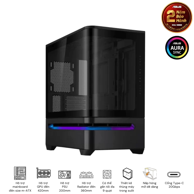 ASUS Prime AP202TG Black M-ATX Tempered Glass Case 15 ASUS Prime AP202TG Black M-ATX Tempered Glass Case - Ảnh 15