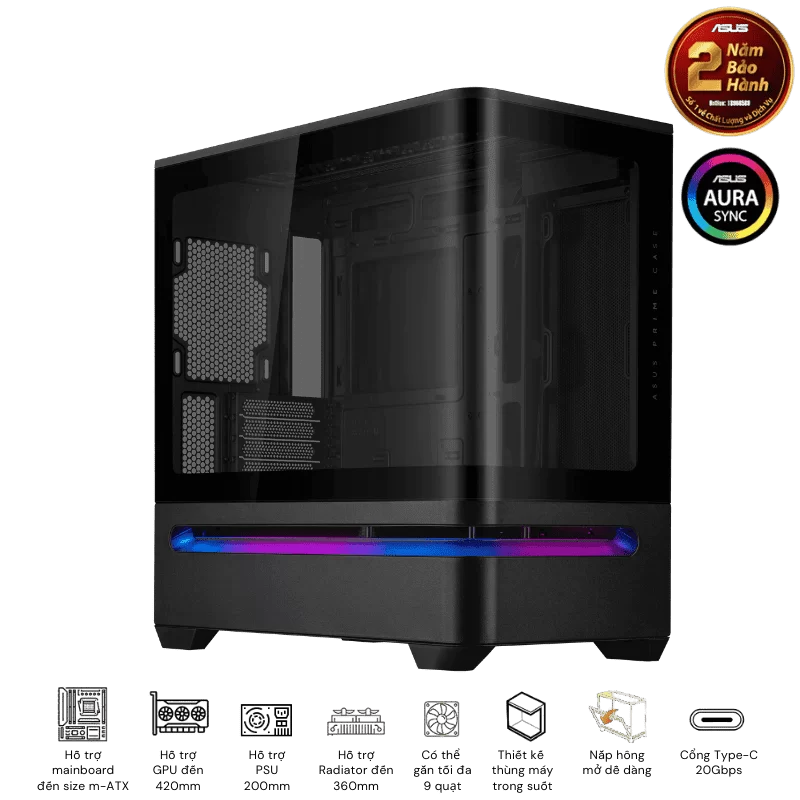 ASUS Prime AP202TG Black M-ATX Tempered Glass Case 2 ASUS Prime AP202TG Black M-ATX Tempered Glass Case - Ảnh 2