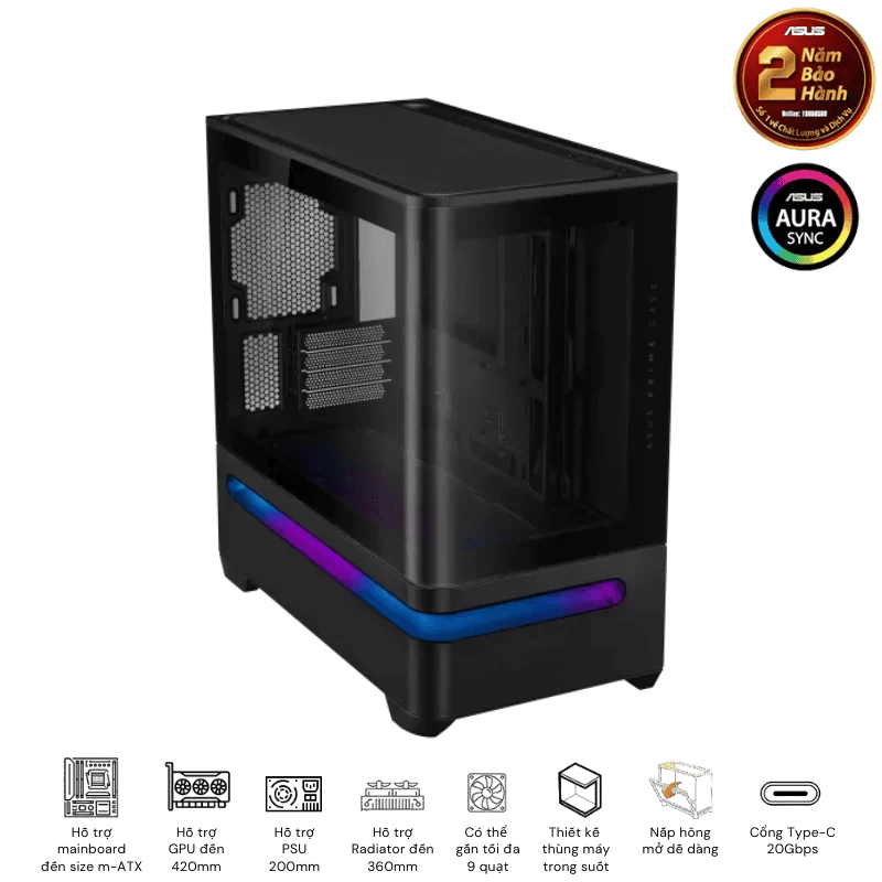 ASUS Prime AP202TG Black M-ATX Tempered Glass Case 3 ASUS Prime AP202TG Black M-ATX Tempered Glass Case - Ảnh 3