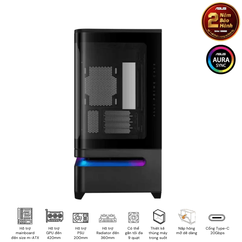 ASUS Prime AP202TG Black M-ATX Tempered Glass Case 4 ASUS Prime AP202TG Black M-ATX Tempered Glass Case - Ảnh 4