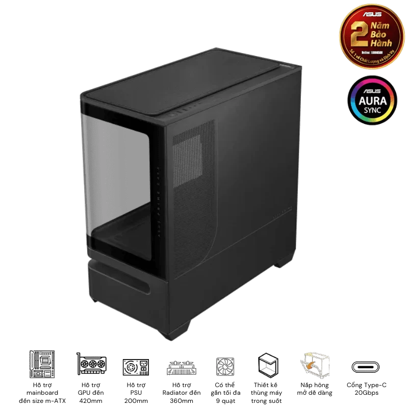 ASUS Prime AP202TG Black M-ATX Tempered Glass Case 5 ASUS Prime AP202TG Black M-ATX Tempered Glass Case - Ảnh 5