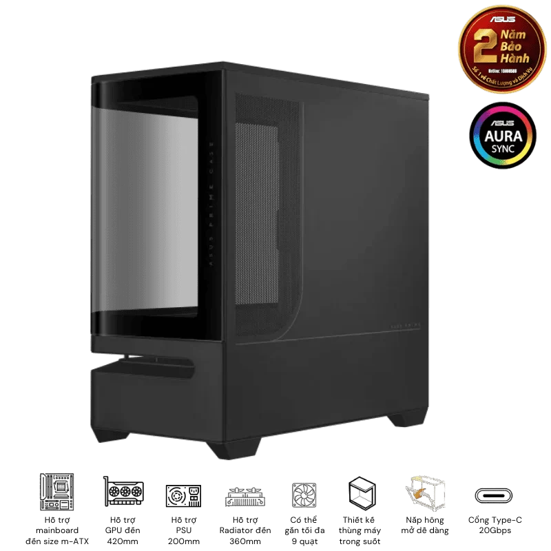 ASUS Prime AP202TG Black M-ATX Tempered Glass Case 6 ASUS Prime AP202TG Black M-ATX Tempered Glass Case - Ảnh 6