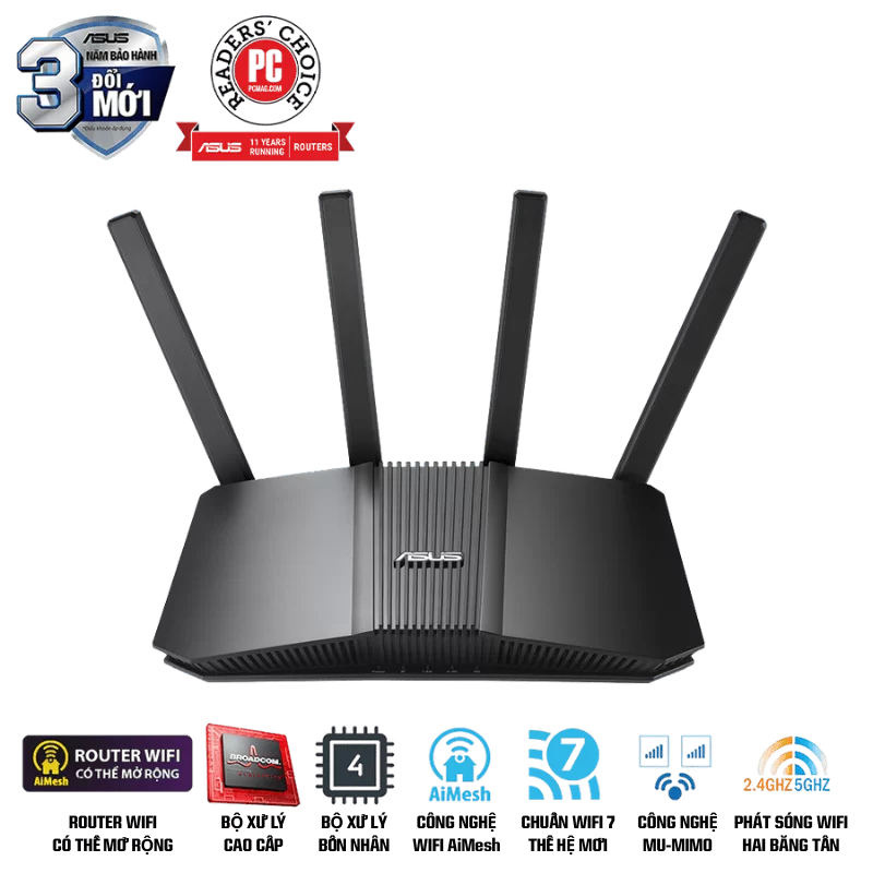 ASUS RT-BE58U WiFi 7 AiMesh Extendable Router - 688+2882 Mbps, 4x External antenna 1 ASUS RT-BE58U WiFi 7 AiMesh Extendable Router - 688+2882 Mbps, 4x External antenna