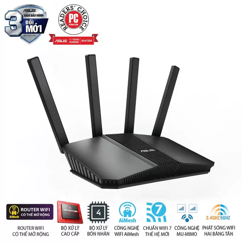 ASUS RT-BE58U WiFi 7 AiMesh Extendable Router - 688+2882 Mbps, 4x External antenna 3 ASUS RT-BE58U WiFi 7 AiMesh Extendable Router - 688+2882 Mbps, 4x External antenna - Ảnh 3