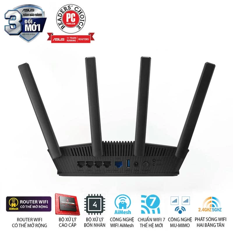 ASUS RT-BE58U WiFi 7 AiMesh Extendable Router - 688+2882 Mbps, 4x External antenna 5 ASUS RT-BE58U WiFi 7 AiMesh Extendable Router - 688+2882 Mbps, 4x External antenna - Ảnh 5