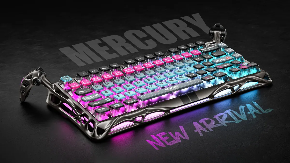 gravastar mercury v75 pro cyberpunk 75 percent hall effect magnetic switches 8khz polling rgb aluminum hot swappable futuristic design 8