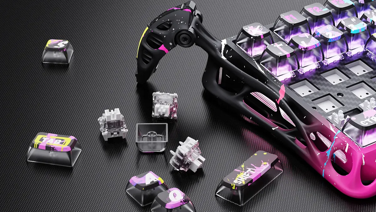 gravastar mercury v75 pro special edition neon graffiti 75 percent hall effect magnetic switches 8khz polling rgb aluminum hot swappable street art 15