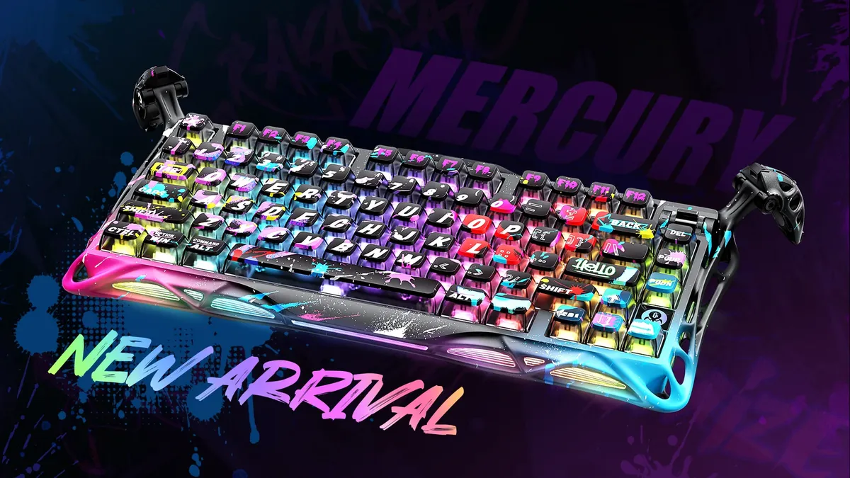 gravastar mercury v75 pro special edition neon graffiti 75 percent hall effect magnetic switches 8khz polling rgb aluminum hot swappable street art 9