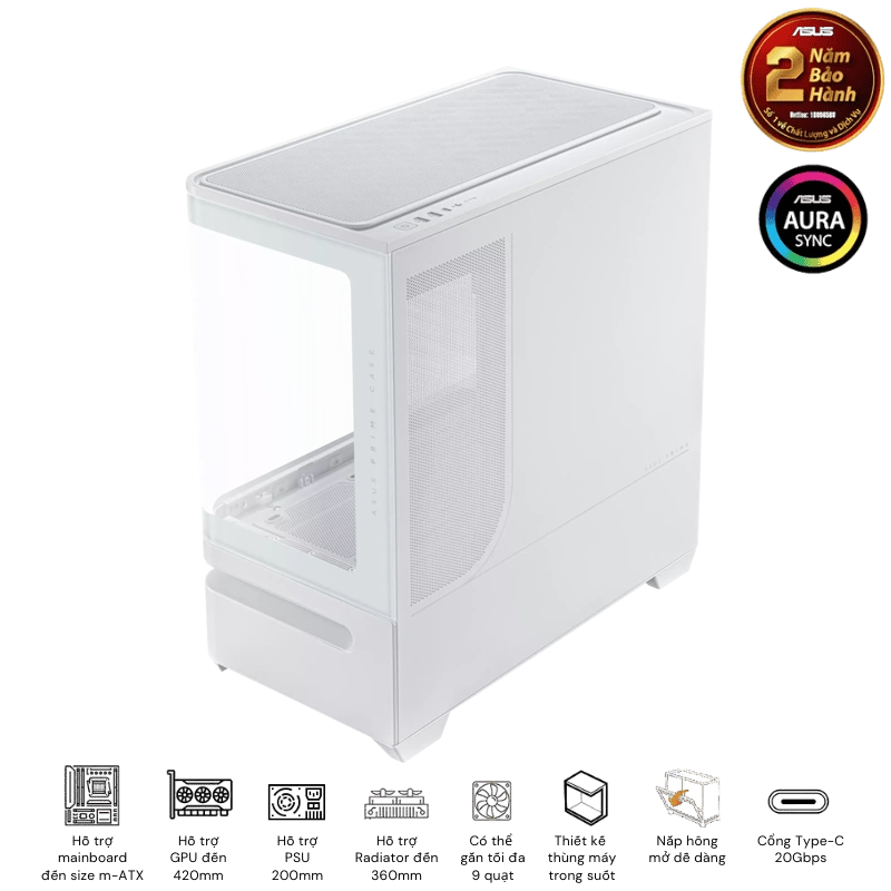 ASUS Prime AP202TG White M-ATX Tempered Glass Case 2 ASUS Prime AP202TG White M-ATX Tempered Glass Case - Ảnh 2