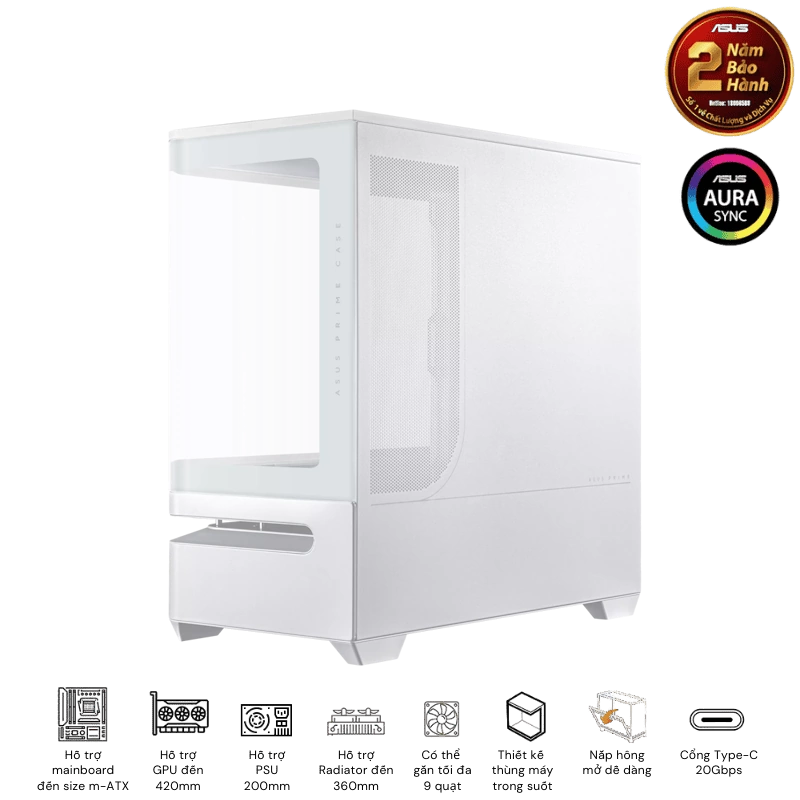 ASUS Prime AP202TG White M-ATX Tempered Glass Case 7 ASUS Prime AP202TG White M-ATX Tempered Glass Case - Ảnh 7