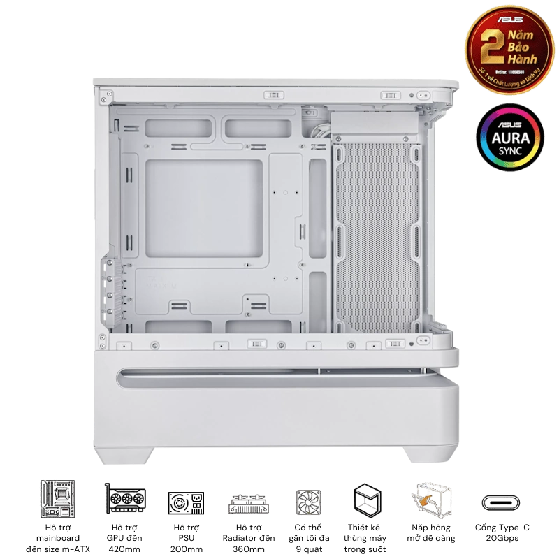 ASUS Prime AP202TG White M-ATX Tempered Glass Case 4 ASUS Prime AP202TG White M-ATX Tempered Glass Case - Ảnh 4