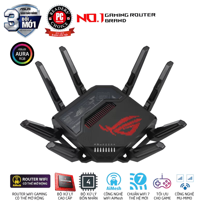 ASUS ROG Rapture GT-BE98 WiFi 7 Gaming Router - BE25000 Quad-band AiMesh, AURA RGB, 1 ASUS ROG Rapture GT-BE98 WiFi 7 Gaming Router - BE25000 Quad-band AiMesh, AURA RGB,