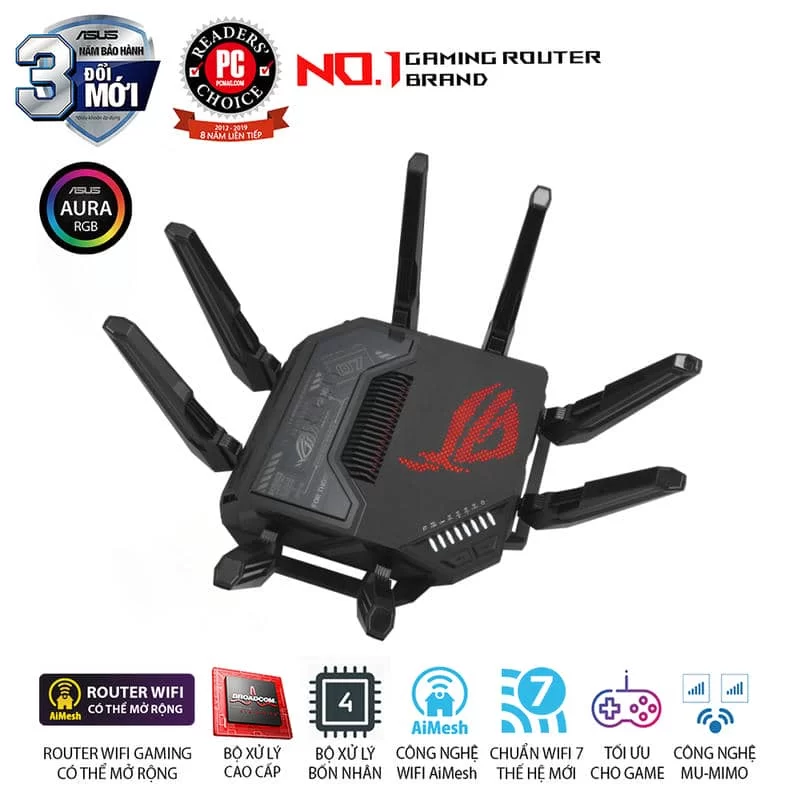 ASUS ROG Rapture GT-BE98 WiFi 7 Gaming Router - BE25000 Quad-band AiMesh, AURA RGB, 3 ASUS ROG Rapture GT-BE98 WiFi 7 Gaming Router - BE25000 Quad-band AiMesh, AURA RGB, - Ảnh 3