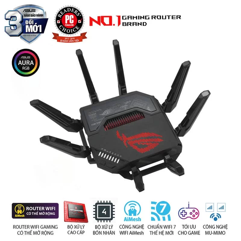 ASUS ROG Rapture GT-BE98 WiFi 7 Gaming Router - BE25000 Quad-band AiMesh, AURA RGB, 4 ASUS ROG Rapture GT-BE98 WiFi 7 Gaming Router - BE25000 Quad-band AiMesh, AURA RGB, - Ảnh 4