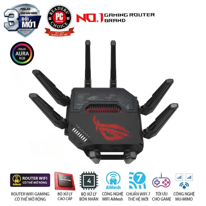 ASUS ROG Rapture GT-BE98 WiFi 7 Gaming Router - BE25000 Quad-band AiMesh, AURA RGB, 5 ASUS ROG Rapture GT-BE98 WiFi 7 Gaming Router - BE25000 Quad-band AiMesh, AURA RGB, - Ảnh 5