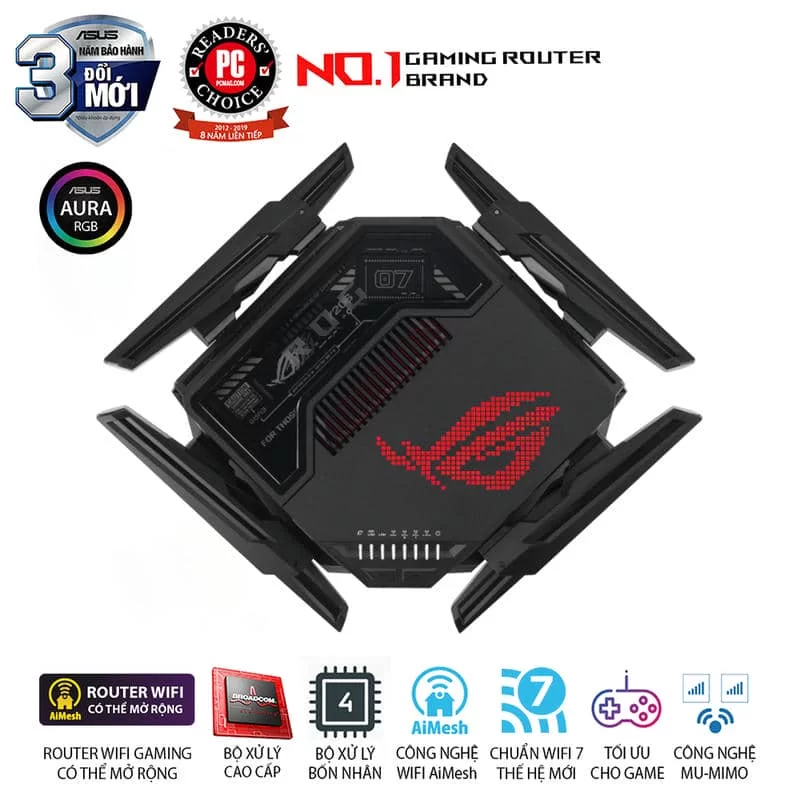 ASUS ROG Rapture GT-BE98 WiFi 7 Gaming Router - BE25000 Quad-band AiMesh, AURA RGB, 6 ASUS ROG Rapture GT-BE98 WiFi 7 Gaming Router - BE25000 Quad-band AiMesh, AURA RGB, - Ảnh 6