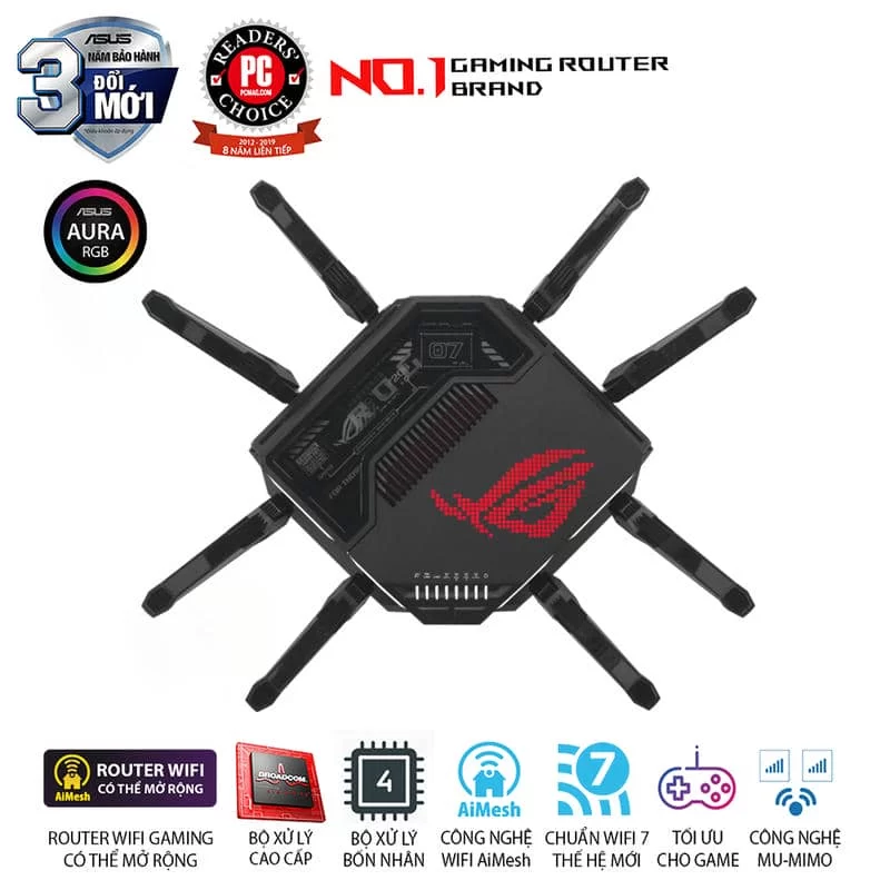 ASUS ROG Rapture GT-BE98 WiFi 7 Gaming Router - BE25000 Quad-band AiMesh, AURA RGB, 7 ASUS ROG Rapture GT-BE98 WiFi 7 Gaming Router - BE25000 Quad-band AiMesh, AURA RGB, - Ảnh 7