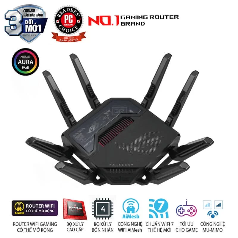 ASUS ROG Rapture GT-BE98 WiFi 7 Gaming Router - BE25000 Quad-band AiMesh, AURA RGB, 8 ASUS ROG Rapture GT-BE98 WiFi 7 Gaming Router - BE25000 Quad-band AiMesh, AURA RGB, - Ảnh 8
