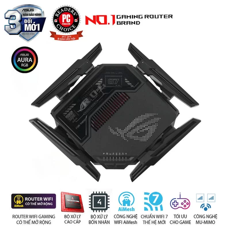 ASUS ROG Rapture GT-BE98 WiFi 7 Gaming Router - BE25000 Quad-band AiMesh, AURA RGB, 9 ASUS ROG Rapture GT-BE98 WiFi 7 Gaming Router - BE25000 Quad-band AiMesh, AURA RGB, - Ảnh 9