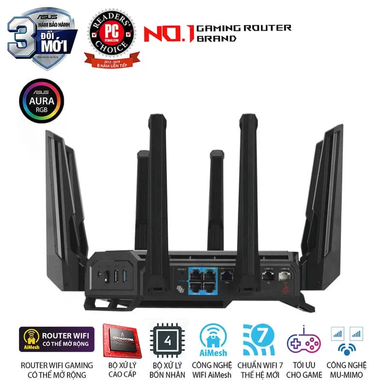 ASUS ROG Rapture GT-BE98 WiFi 7 Gaming Router - BE25000 Quad-band AiMesh, AURA RGB, 10 ASUS ROG Rapture GT-BE98 WiFi 7 Gaming Router - BE25000 Quad-band AiMesh, AURA RGB, - Ảnh 10