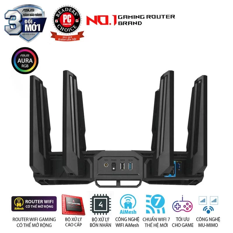 ASUS ROG Rapture GT-BE98 WiFi 7 Gaming Router - BE25000 Quad-band AiMesh, AURA RGB, 11 ASUS ROG Rapture GT-BE98 WiFi 7 Gaming Router - BE25000 Quad-band AiMesh, AURA RGB, - Ảnh 11