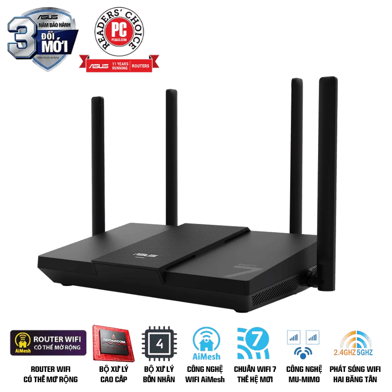 ASUS RT-BE50 WiFi 7 AiMesh Extendable Router - 688+2882 Mbps, 4x External antenna 1 ASUS RT-BE50 WiFi 7 AiMesh Extendable Router - 688+2882 Mbps, 4x External antenna