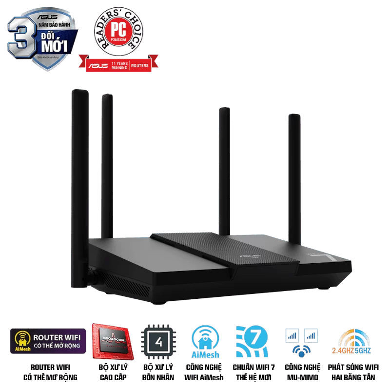 ASUS RT-BE50 WiFi 7 AiMesh Extendable Router - 688+2882 Mbps, 4x External antenna 3 ASUS RT-BE50 WiFi 7 AiMesh Extendable Router - 688+2882 Mbps, 4x External antenna - Ảnh 3