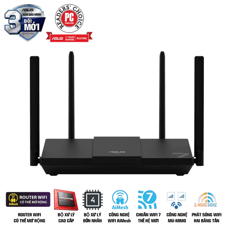 ASUS RT-BE50 WiFi 7 AiMesh Extendable Router - 688+2882 Mbps, 4x External antenna 4 ASUS RT-BE50 WiFi 7 AiMesh Extendable Router - 688+2882 Mbps, 4x External antenna - Ảnh 4