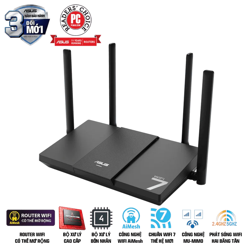 ASUS RT-BE50 WiFi 7 AiMesh Extendable Router - 688+2882 Mbps, 4x External antenna 5 ASUS RT-BE50 WiFi 7 AiMesh Extendable Router - 688+2882 Mbps, 4x External antenna - Ảnh 5