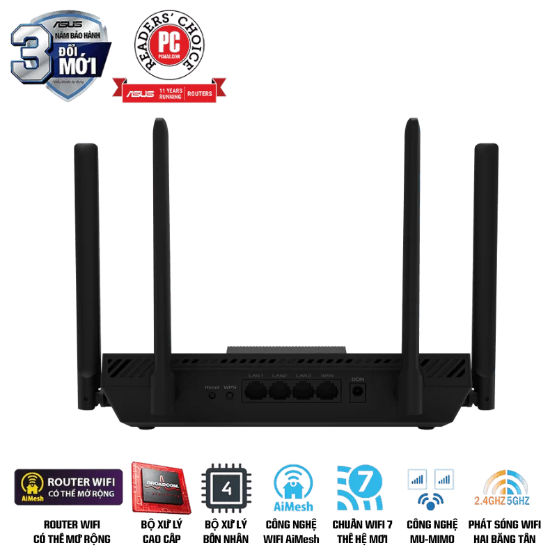 ASUS RT-BE50 WiFi 7 AiMesh Extendable Router - 688+2882 Mbps, 4x External antenna 6 ASUS RT-BE50 WiFi 7 AiMesh Extendable Router - 688+2882 Mbps, 4x External antenna - Ảnh 6
