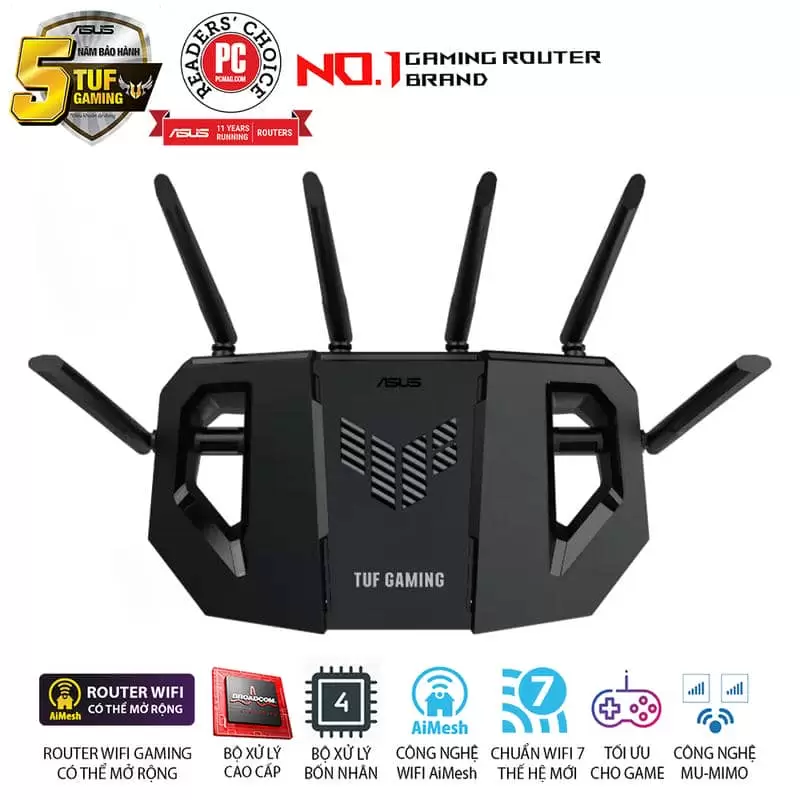ASUS TUF Gaming BE6500 (TUF-BE6500) WiFi 7 Gaming Router - 688+5764 Mbps, 4x External a 3 ASUS TUF Gaming BE6500 (TUF-BE6500) WiFi 7 Gaming Router - 688+5764 Mbps, 4x External a - Ảnh 3