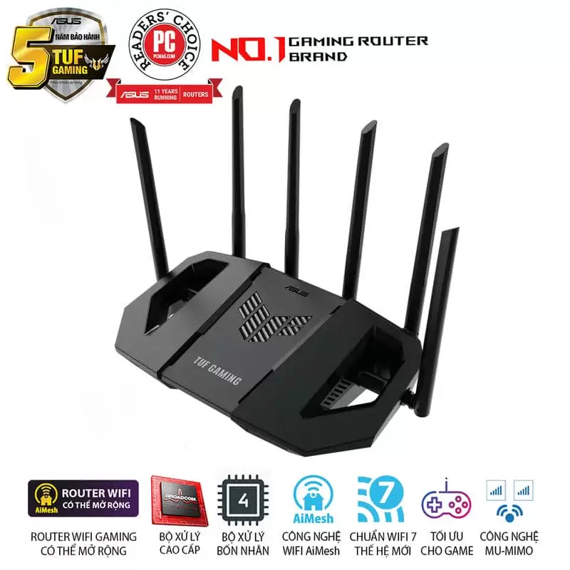 ASUS TUF Gaming BE6500 (TUF-BE6500) WiFi 7 Gaming Router - 688+5764 Mbps, 4x External a 4 ASUS TUF Gaming BE6500 (TUF-BE6500) WiFi 7 Gaming Router - 688+5764 Mbps, 4x External a - Ảnh 4