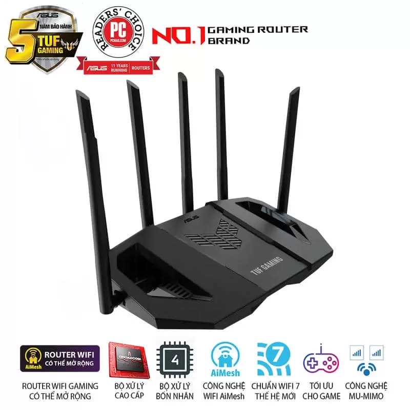 ASUS TUF Gaming BE6500 (TUF-BE6500) WiFi 7 Gaming Router - 688+5764 Mbps, 4x External a 5 ASUS TUF Gaming BE6500 (TUF-BE6500) WiFi 7 Gaming Router - 688+5764 Mbps, 4x External a - Ảnh 5
