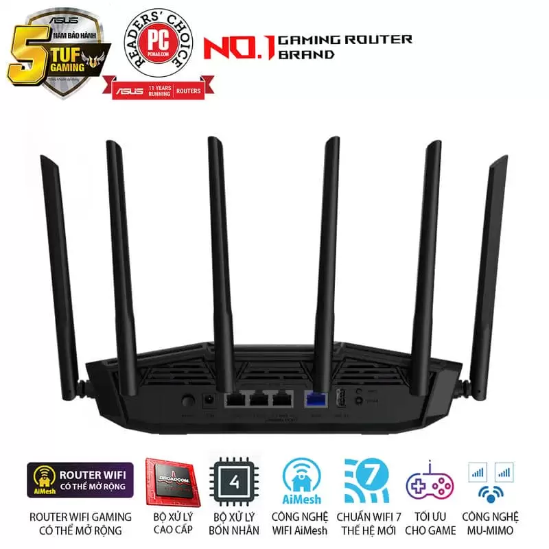 ASUS TUF Gaming BE6500 (TUF-BE6500) WiFi 7 Gaming Router - 688+5764 Mbps, 4x External a 6 ASUS TUF Gaming BE6500 (TUF-BE6500) WiFi 7 Gaming Router - 688+5764 Mbps, 4x External a - Ảnh 6