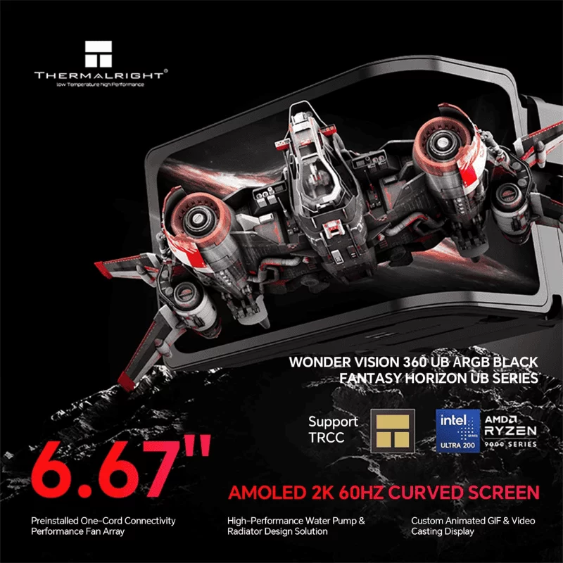 THERMALRIGHT Wonder Vision 360 UB ARGB Black AIO Liquid CPU Cooler - 6.67'' Curved Screen 3D Effect, 2150RPM TL-UB36 Fans 8 THERMALRIGHT Wonder Vision 360 UB ARGB Black AIO Liquid CPU Cooler - 6.67'' Curved Screen 3D Effect, 2150RPM TL-UB36 Fans - Ảnh 8
