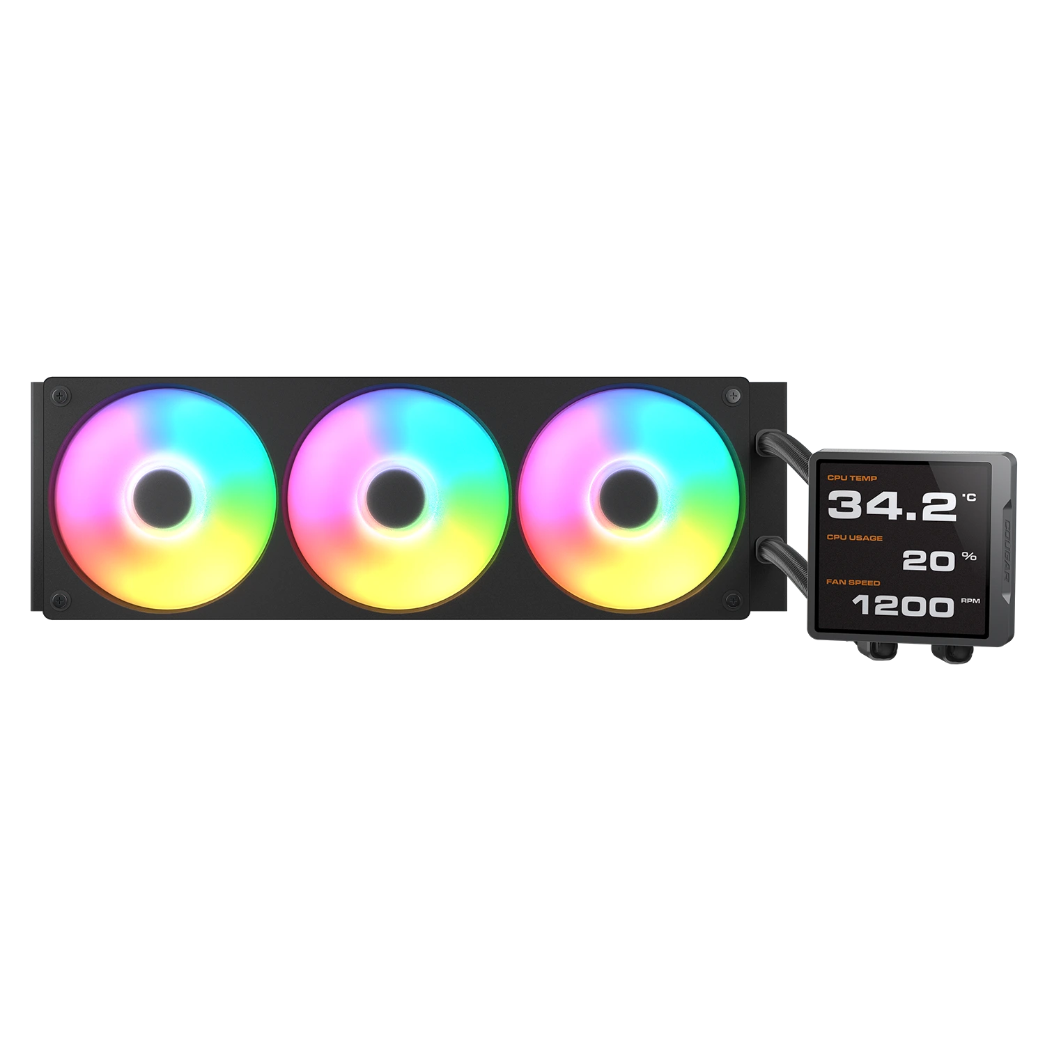 Cougar POSEIDON VISTEK PRO ARGB 360 Black AIO Liquid CPU Cooler - 3.95-inch IPS TFT LCD, 3x 120mm ARGB Fans