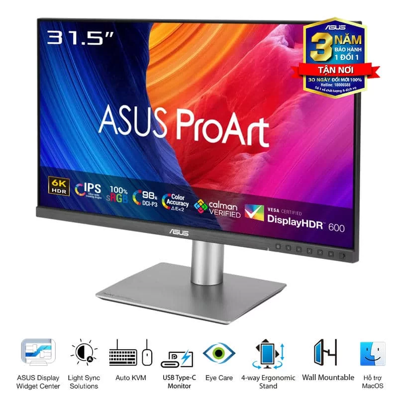 ASUS ProArt PA32QCV Professional Monitor - 32” IPS, 16:9, UHD 6K (6016 x 3384), ΔE < 2, Calman Verified, USB-C 96W, 60Hz, Ergonomic Stand 5 ASUS ProArt PA32QCV Professional Monitor - 32” IPS, 16:9, UHD 6K (6016 x 3384), ΔE < 2, Calman Verified, USB-C 96W, 60Hz, Ergonomic Stand - Ảnh 5