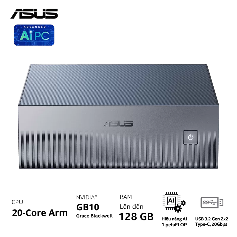 ASUS Ascent GX10 GX10-GG0036BN Desktop AI supercomputer - 4TB NVMe PCIe 5.0 SSD, ARM v9.2-A, GB10 Grace Blackwell GPU, 1 petaFLOP, 128 GB LPDDR5x, Wi-Fi 7 (Gig+), BT5.0