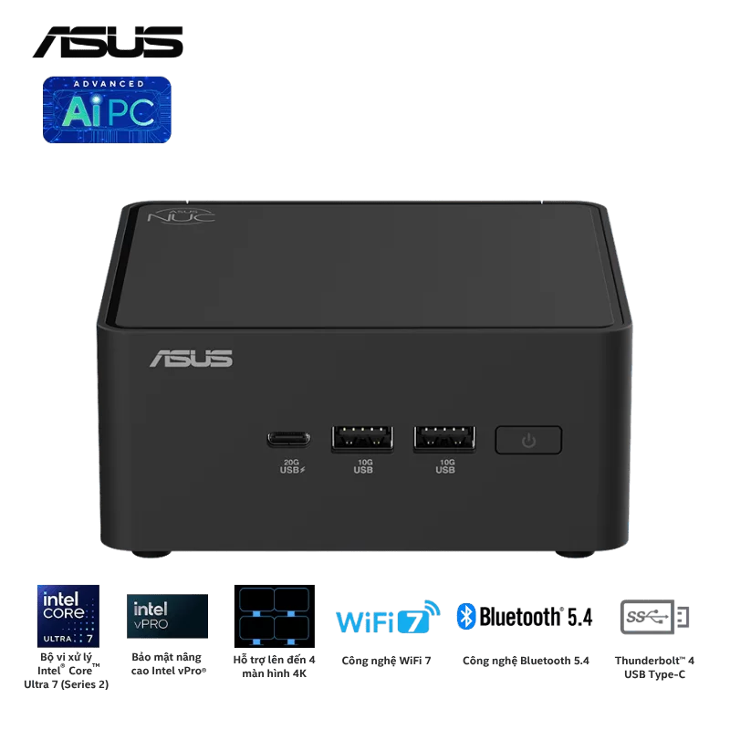ASUS NUC 15 PRO Tall (RNUC15CRHU700000I) Desktop mini PC – Intel Core Ultra 7-255H, 2xDDR5-6400, 2x NVMe, 2xNVMe, SATA, 2x HDMI 2.1, 2x Thunderbolt, VESA MOUNT