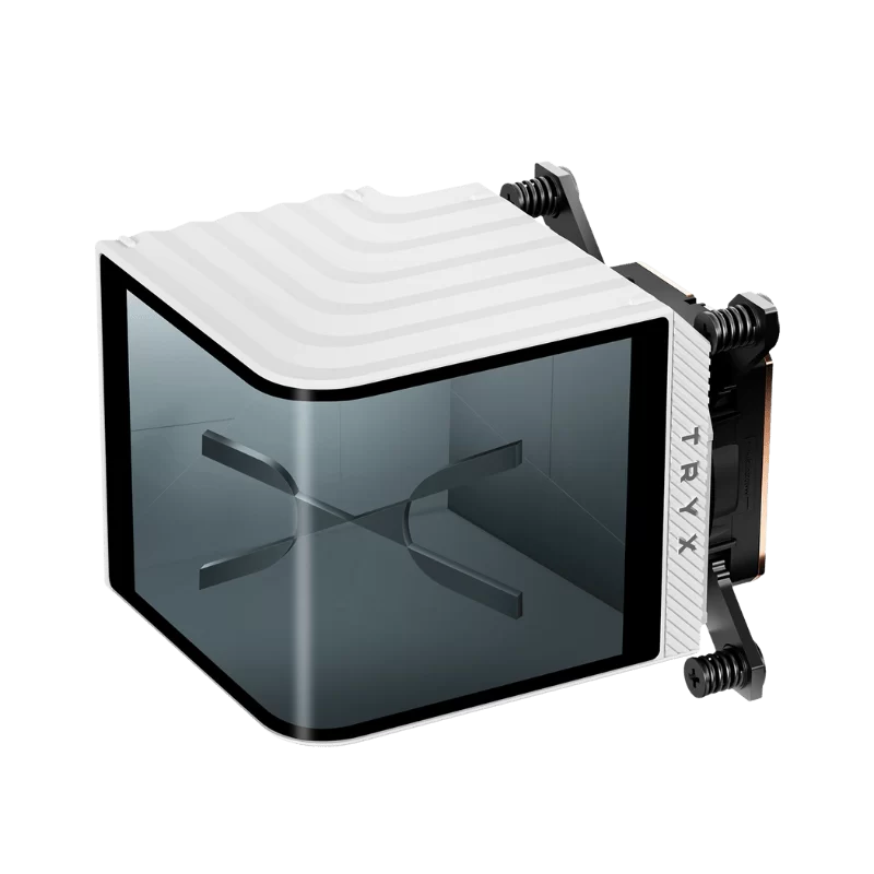 TRYX PANORAMA WB White CPU Water Block - Curved 2K AMOLED Display, Microchannel Fins, Copper Base, G1/4” Threaded Outlet, VRM Fan