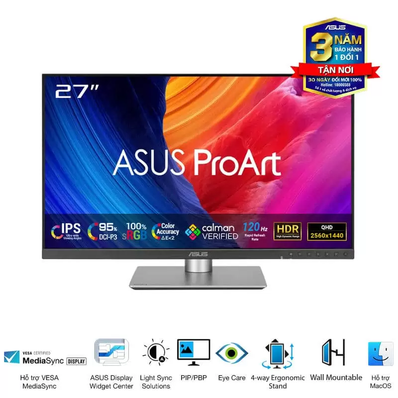 ASUS ProArt PA278QGV (PA278QV Gen2) Professional Monitor - 27 inch, IPS, WQHD (2560 x 1440), 100% sRGB, ΔE < 2, Calman Verified, ProArt Preset, ProArt Palette, Ergonomic Stand 2 ASUS ProArt PA278QGV (PA278QV Gen2) Professional Monitor - 27 inch, IPS, WQHD (2560 x 1440), 100% sRGB, ΔE < 2, Calman Verified, ProArt Preset, ProArt Palette, Ergonomic Stand - Ảnh 2