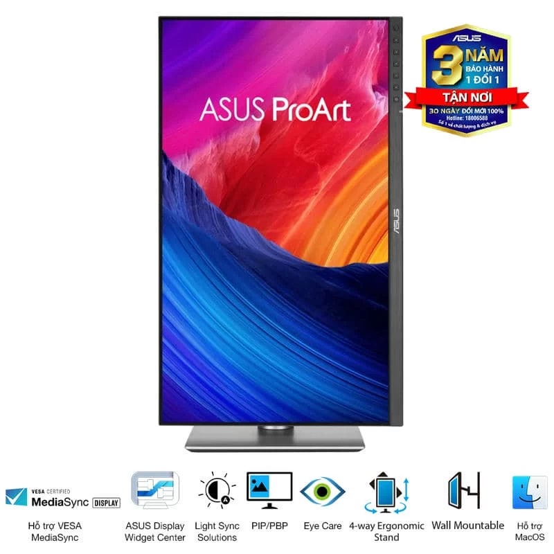 ASUS ProArt PA278QGV (PA278QV Gen2) Professional Monitor - 27 inch, IPS, WQHD (2560 x 1440), 100% sRGB, ΔE < 2, Calman Verified, ProArt Preset, ProArt Palette, Ergonomic Stand 7 ASUS ProArt PA278QGV (PA278QV Gen2) Professional Monitor - 27 inch, IPS, WQHD (2560 x 1440), 100% sRGB, ΔE < 2, Calman Verified, ProArt Preset, ProArt Palette, Ergonomic Stand - Ảnh 7